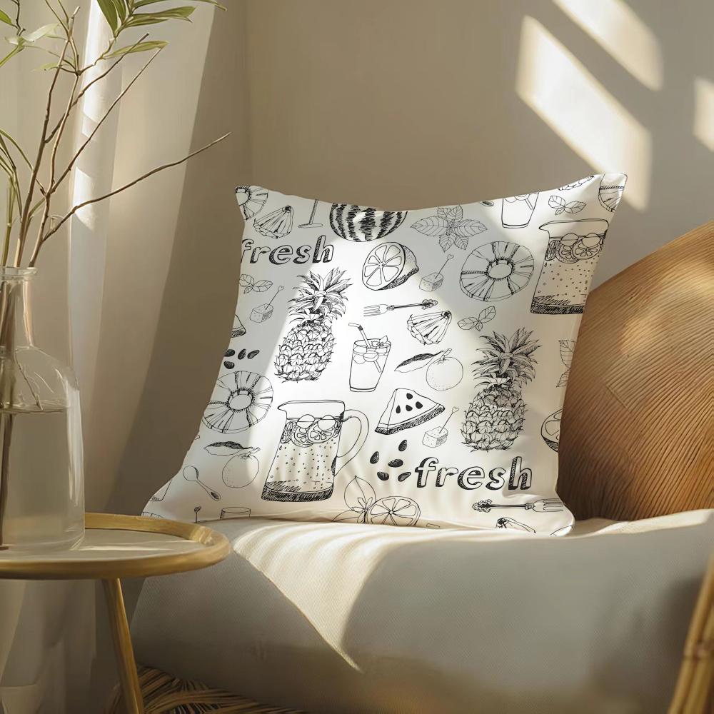 Cocktail Pattern Cushion Cover Soft Short Plush Pillow Cover Smooth Cozy Texture Aesthetic Cushion Case Home Decor