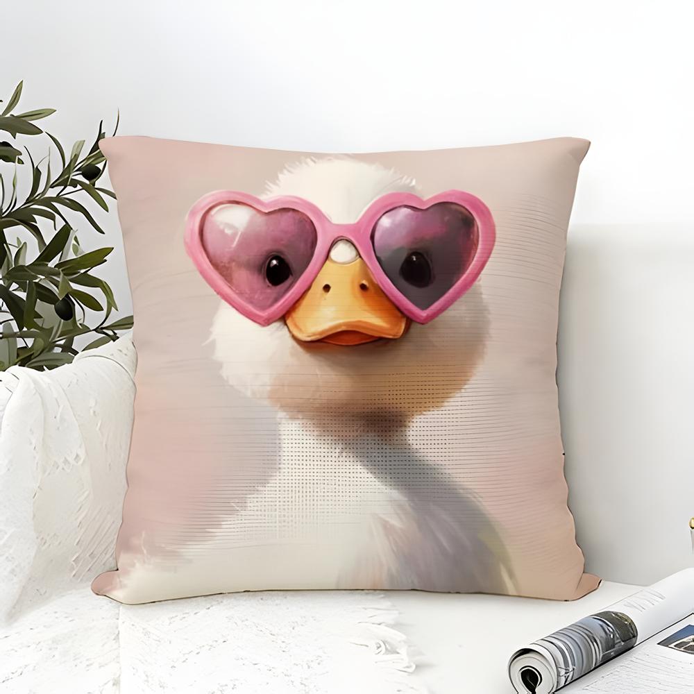 Funny And Cheerful Duck Pattern Pillow Case Cotton Linen Fabric Square Zipper Pillowcase Home Decorative Living Room
