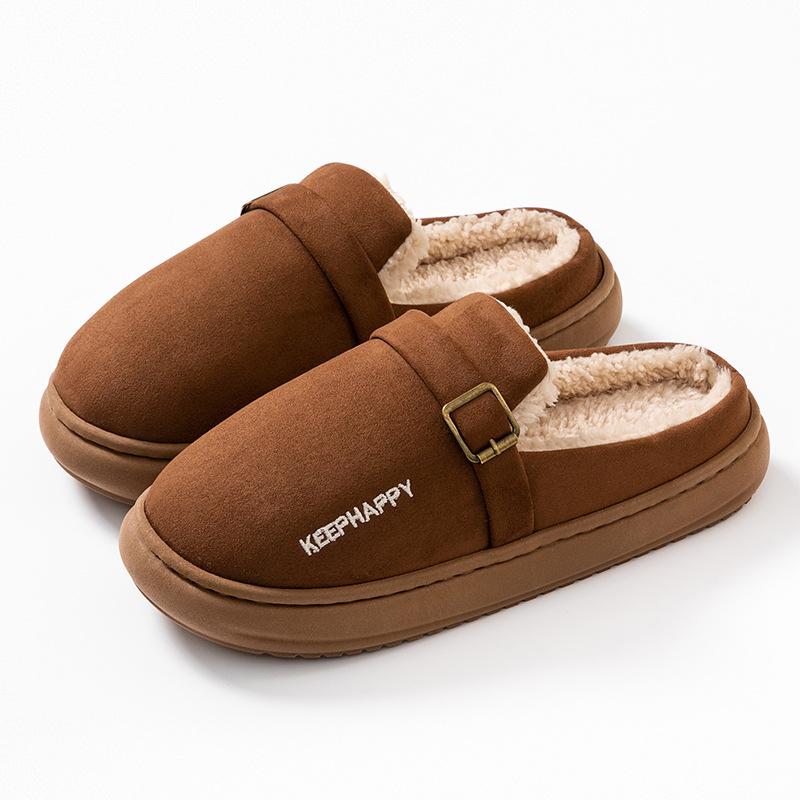 Fashion Fashion Women Indoor Fluffy Slippers for Autumn and Winter Thick Sole Anti-Slip Light Weight Couples House Floor Cotton Shoes