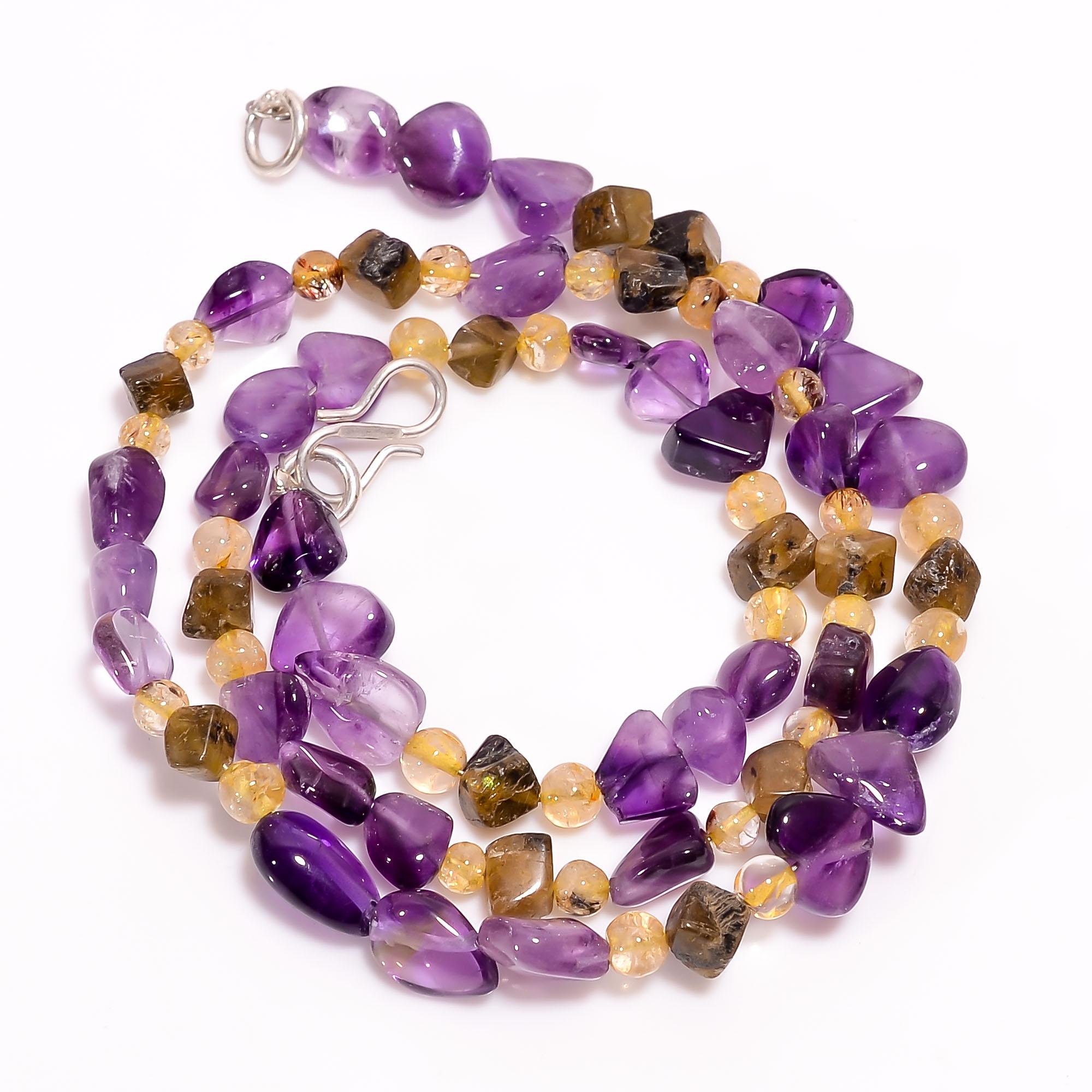 

ААА+ 100% Натуральный Аметист Цитрин Микс Формы Гладкие Бусины Ожерелье 4-10 мм 17,5 UB-8529