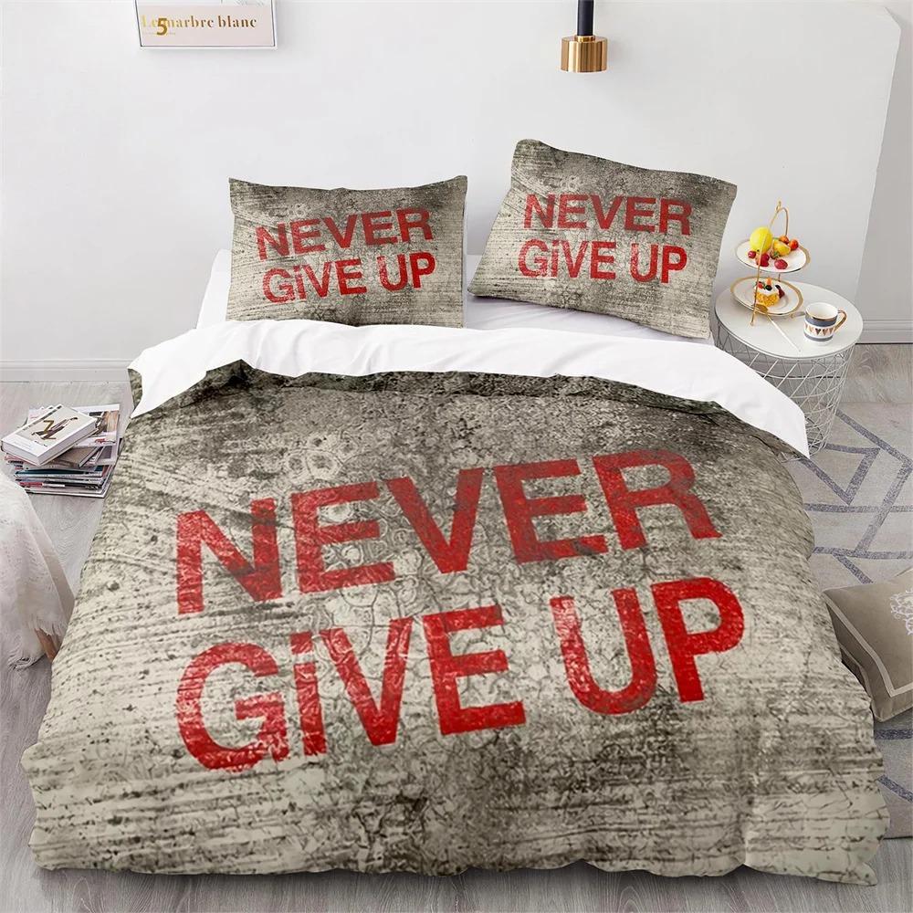 Never Give Up Theme Comforter Cover Kit White Cloud Pattern Style King Dimension Queen Dimension Size Comforter Cover Polyester Quilt Cover for Kids
