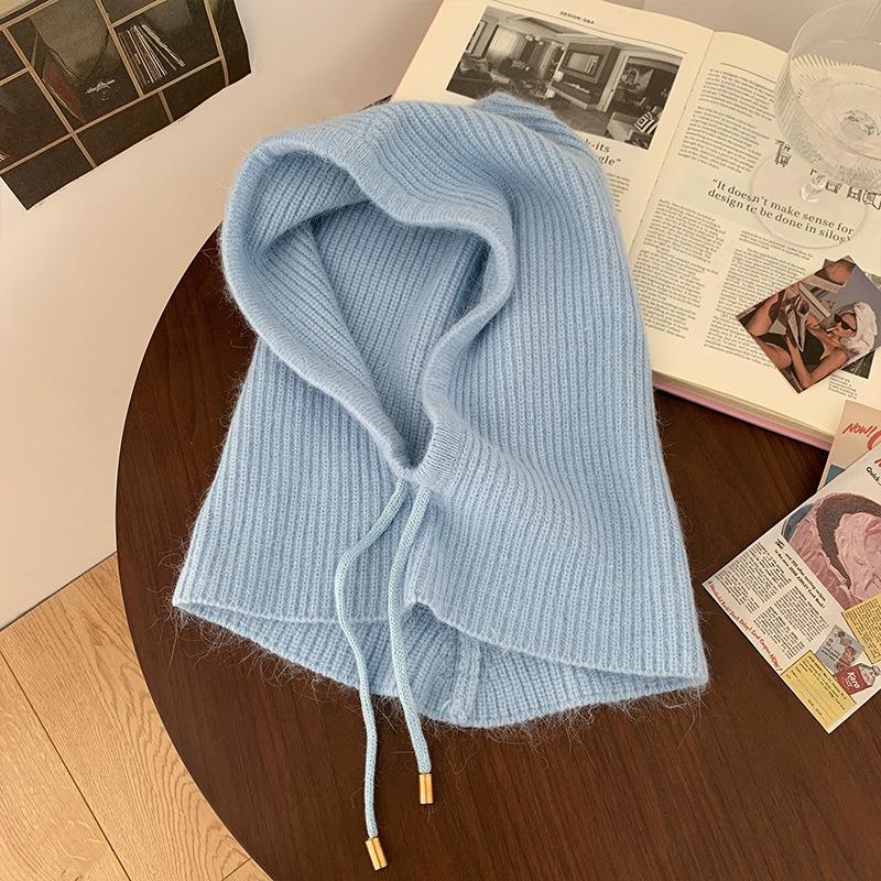 Sturmhaube Damen Herbst und Winter Kaninchenfell warm verdickt Schal integrierte Mütze Wolle Kopfbedeckung Kopfbedeckung Kopfbedeckung