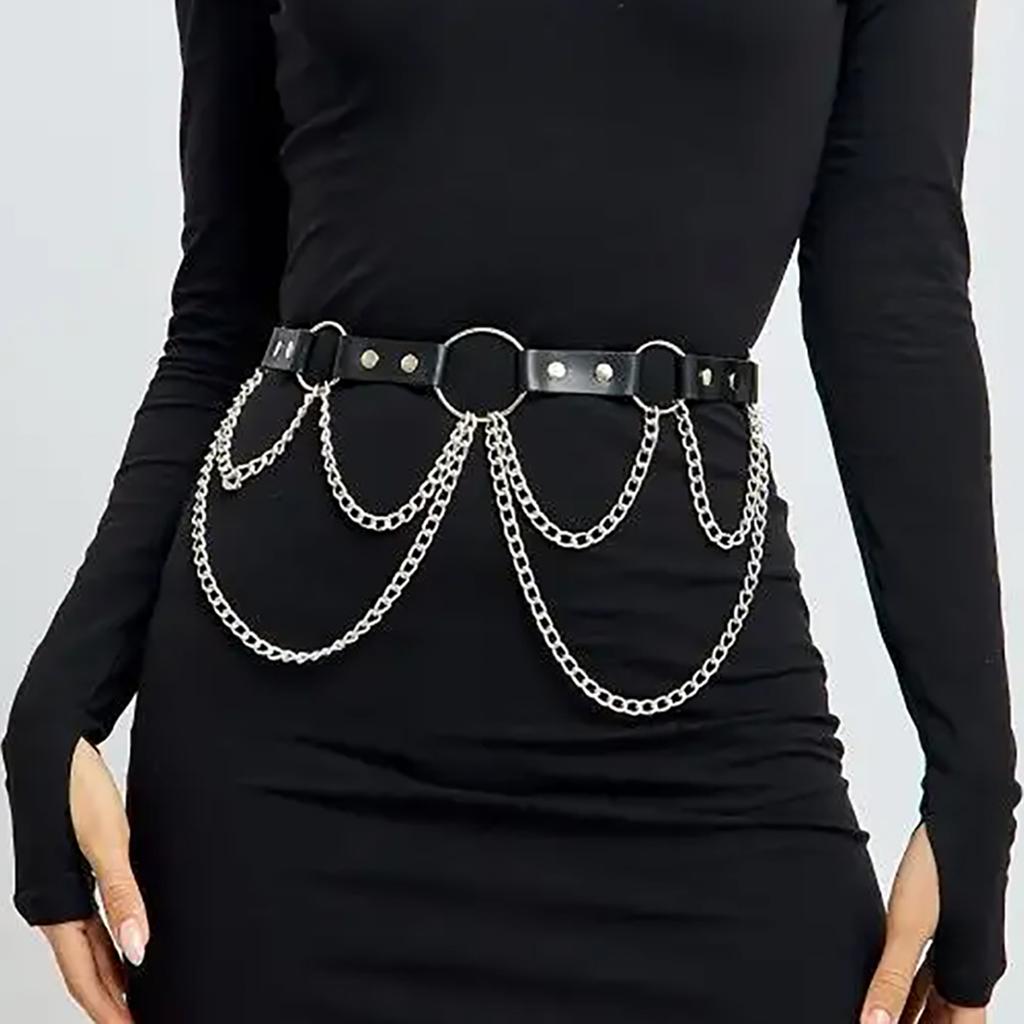 Women Fashion Leather Waist Belt Harajuku Harness Belt Decorative Belly Chain BeltWaistband Gothic Clothing Accessorie