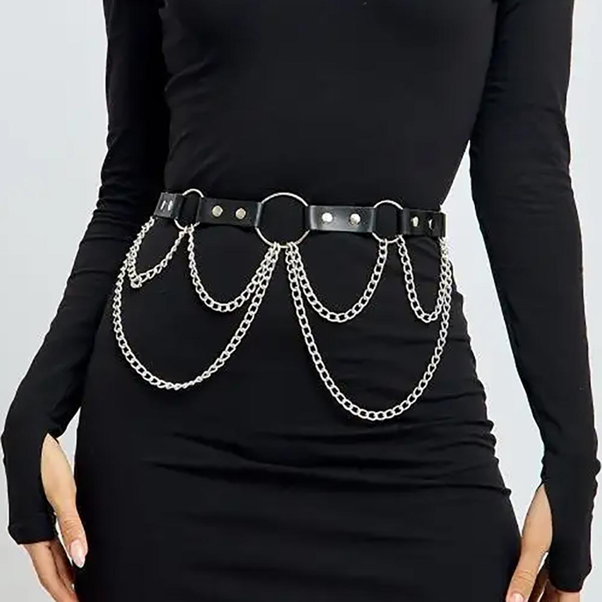 

Женский модный кожаный пояс на талию Harajuku ремень-портупея декоративная цепочка на живот поясной ремень готическая одежда аксессуар