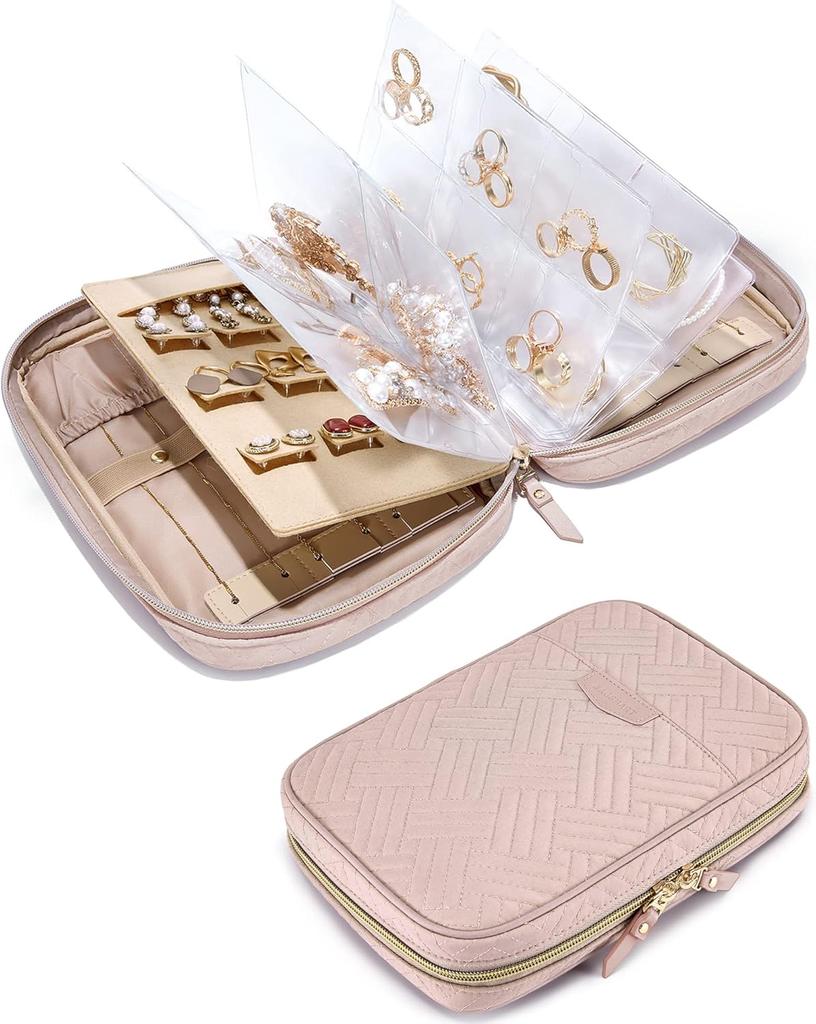 Jewelry Travel Organizer Case for Home Jewelry Organizer Storage Ring Binder Clear Bags Zipper Rolls Pouch for Necklaces,Earrings,Rings,Bracelets