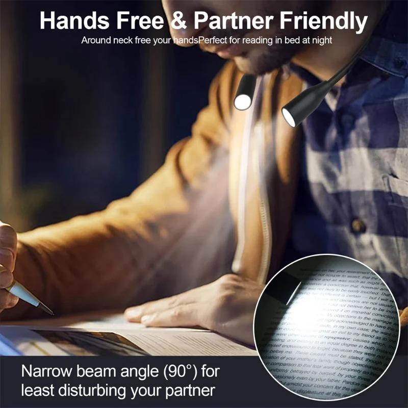 LED Reading Neck Light Book Lamp 360° Flexible Arm Reading Book Light Read Neck Lamp Study Reading Night Light