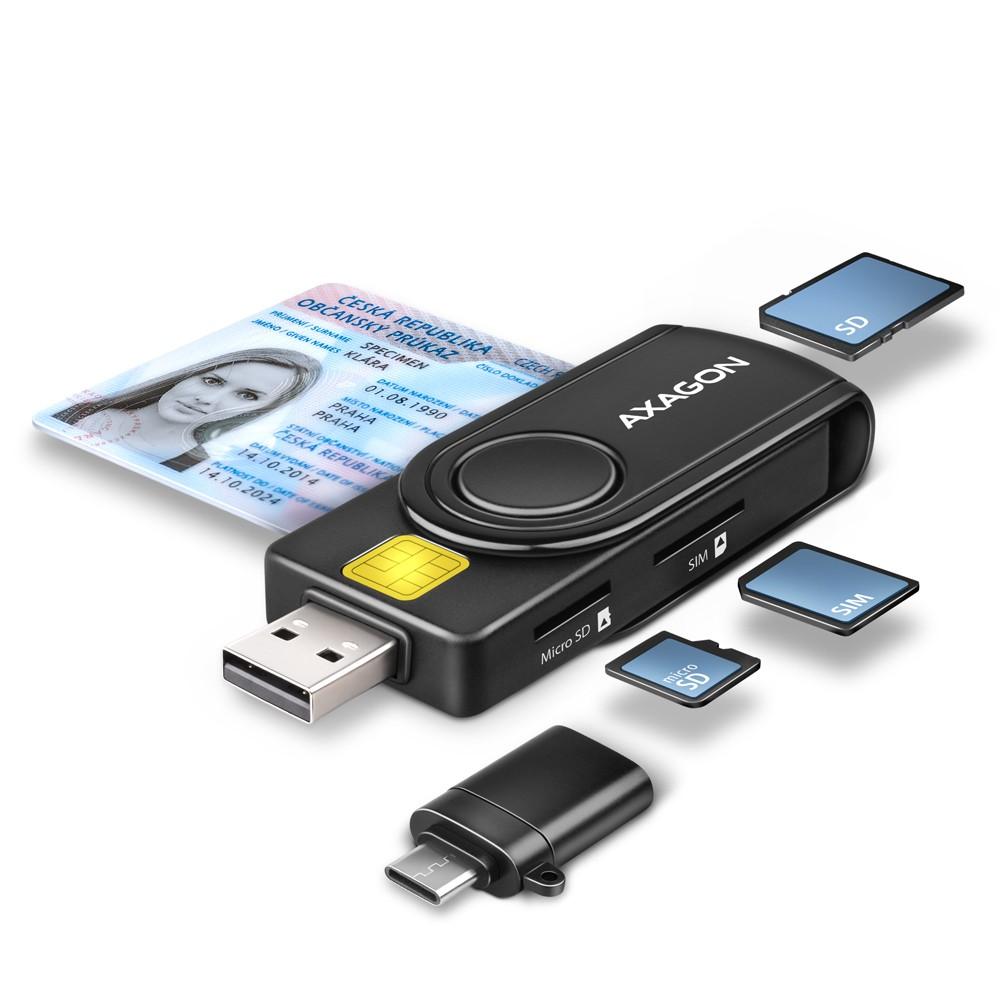 KATOMIX AXAGON CRE-SMP2A smartcardlezer + SD/microSD/SIM zwart