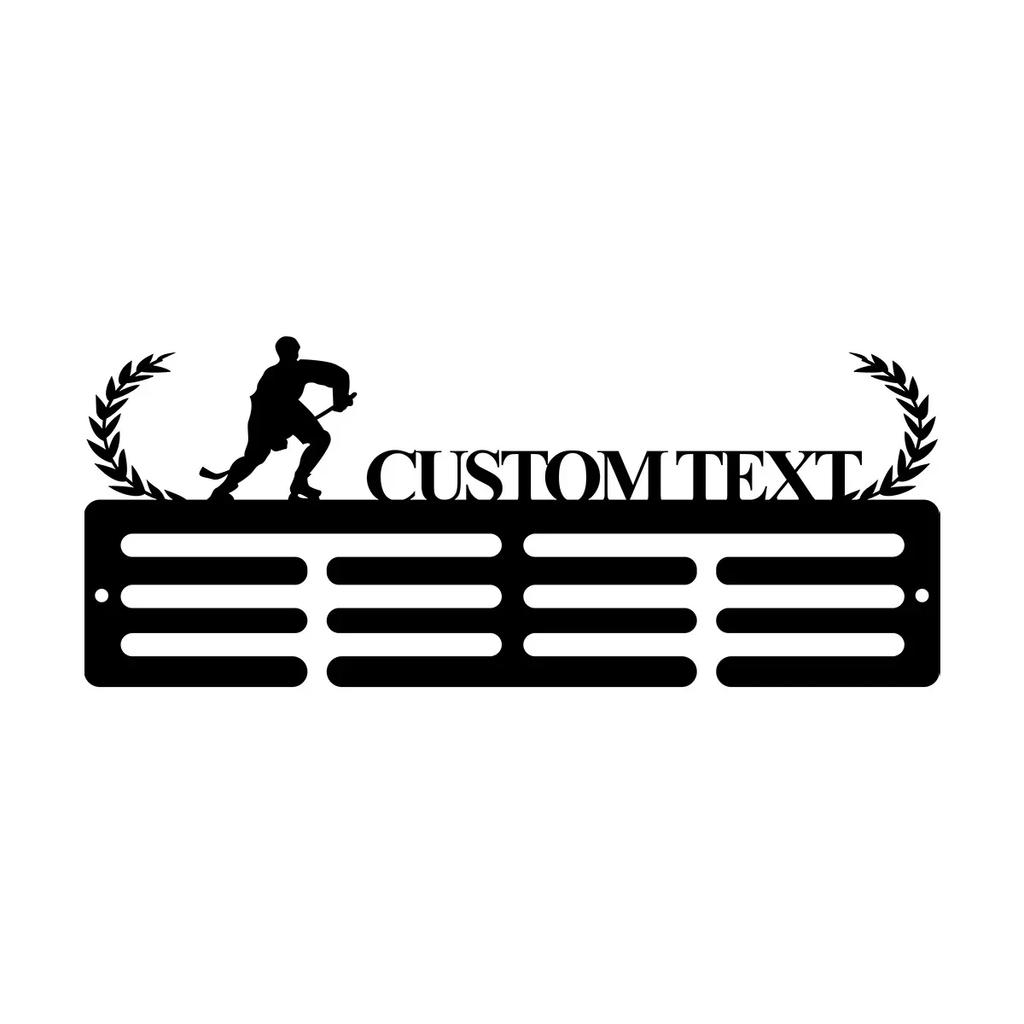 Metal Wall Art Hockey Stick Display Holder, Medal Hanger with 12 Rungs for Ribbons Awards, Sports Memorabilia Showcase for Bedroom Game Room