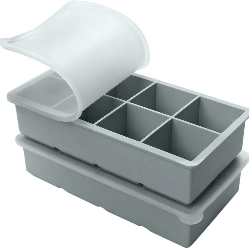 Large Ice Cube Mold with Lid Stackable Soft Silicone Square Tray for Cocktails Camping Use