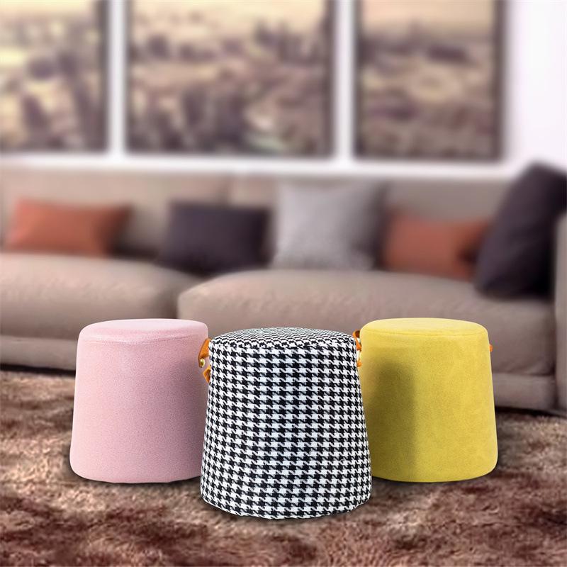 Houndstooth Ottoman: Luxury Solid Wood Low Stool for Living Room