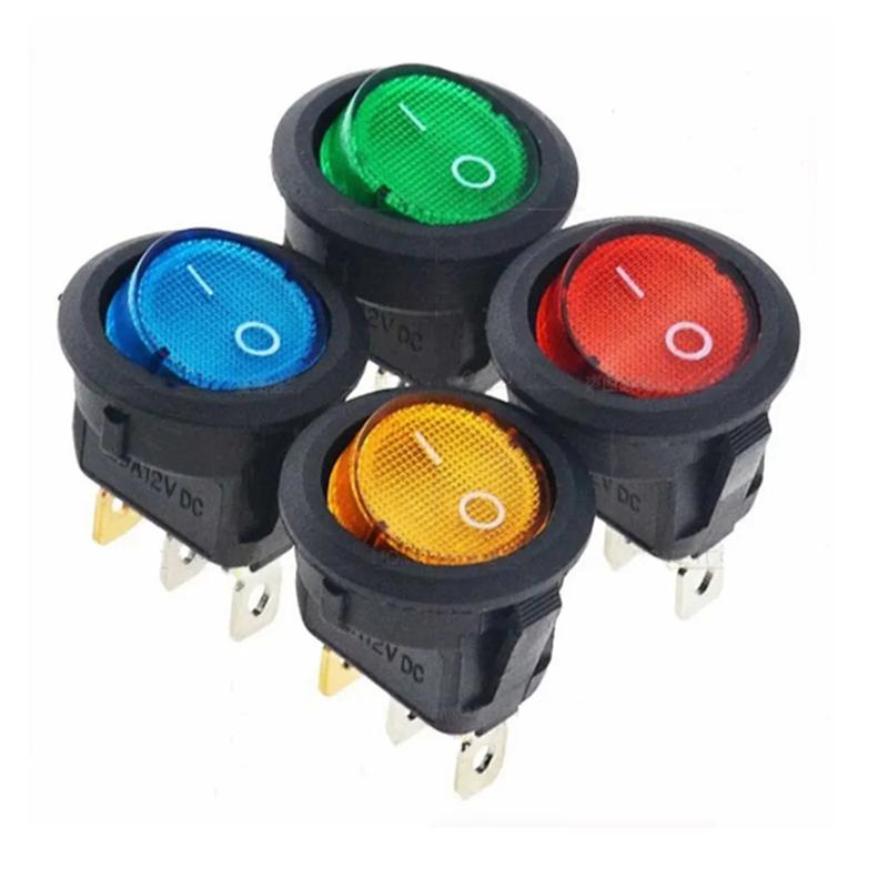 8pcs On/Off 3-Pin 2-Position Snap 20A 12V Red LED Round Boat Rocker Switch with LED For Househeld DIY Replacement