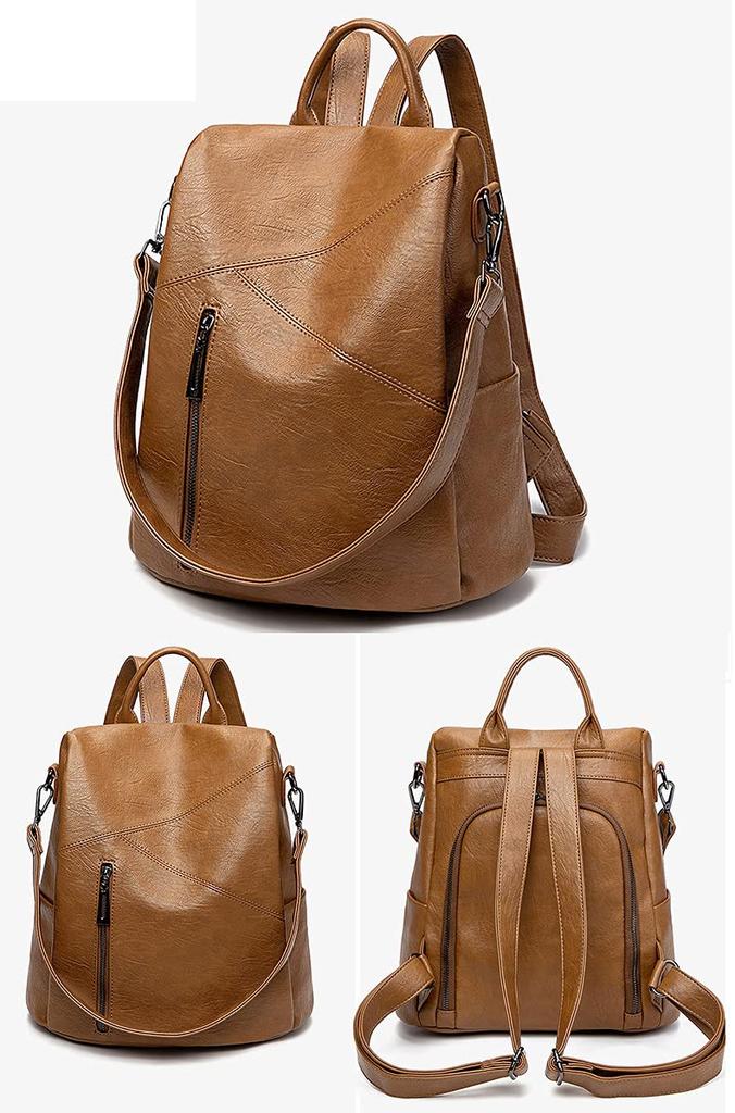 X-PASS Damen Rucksack aus PU-Leder, Businesstasche, Reise, Freizeit, A4 Format, Stilvoll, Für den Weg zur Arbeit, Braun, B88BRO