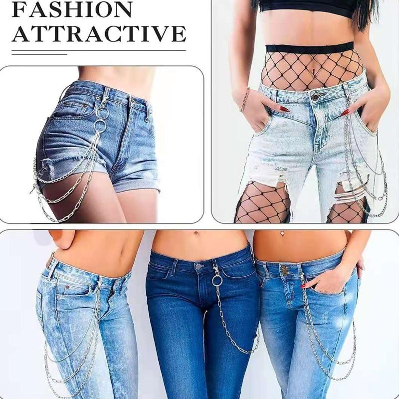 4pcs Pants Chain Multi Layer Wallet Chain Charm Jeans Chains Pocket Punk Chain Hip Hop Rock Style Chains for Women Girls