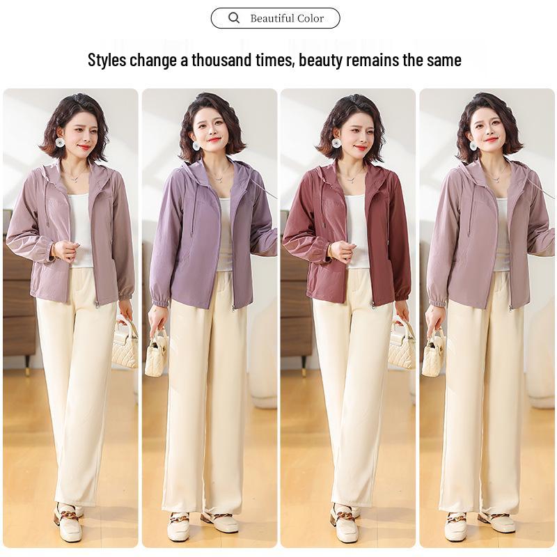 2026 Spring Hooded Jacket: Stylish Sun Protection for Moms, Breathable, Age-Defying Top for Middle-Aged and Elderly Women