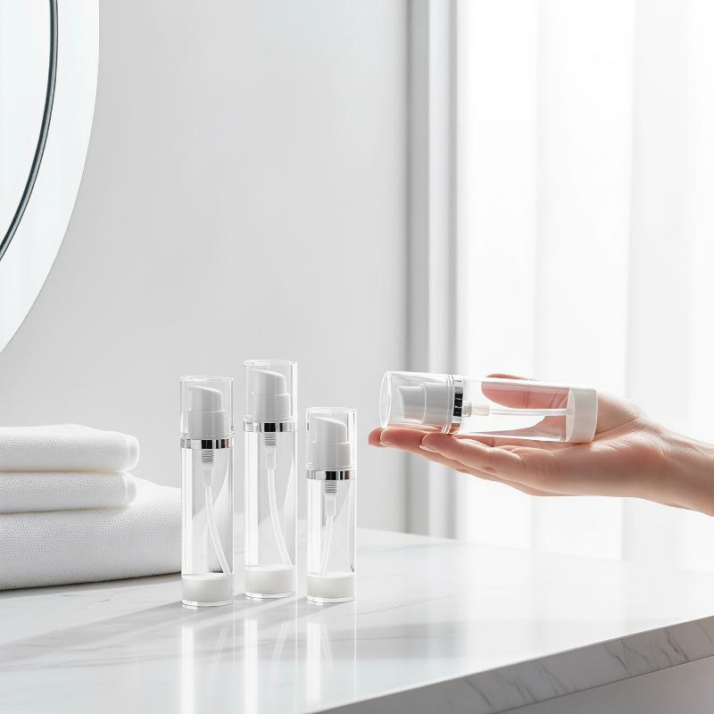 Clear Plastic Vacuum Spray Bottle Portable Travel Pump Lotion Jar 15/30ml Reusable Leak Proof for Toiletry Cosmetic Packing