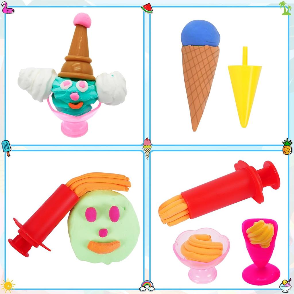 Playdough Tool Set, 31 PCS Playdough Ice Cream Set for Kids, Playdough Accessories Includes Assorted Animal Cutters, Summer Themed Molds, Popsicle
