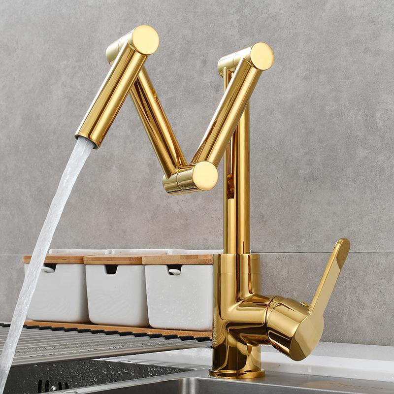 Brass Nickel Folding Kitchen Sink Faucet Retractable Rotary Hot And Cold Mixed Water Faucet Deck Mounted Wash Basin Sink Tap