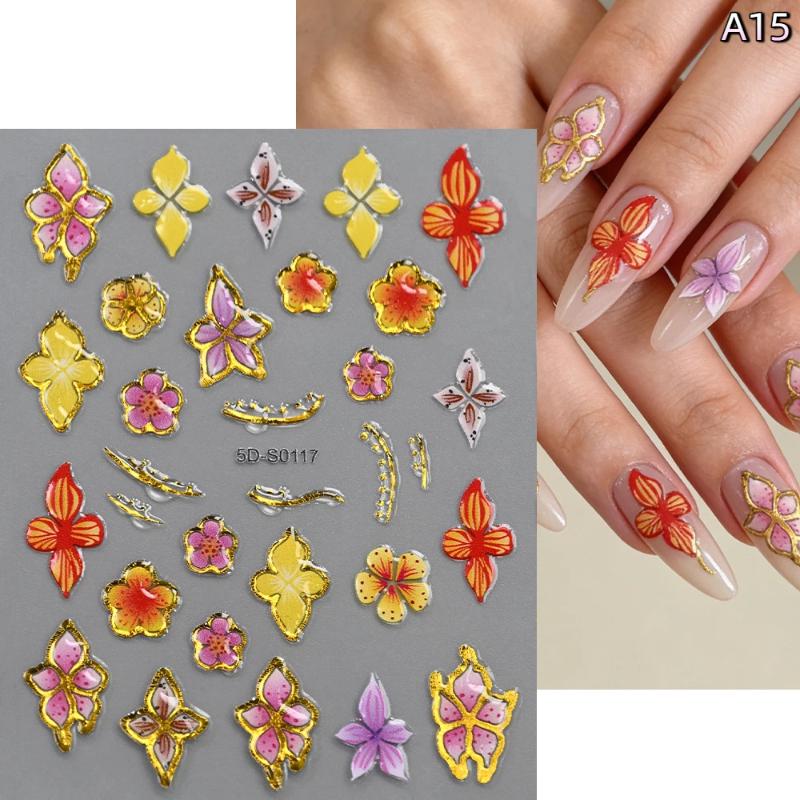Blossom Floral Nail Stickers Bronzing 5D Spring Summer Petal Nail Appliques Flowers Nail Charms DIY For Manicure Decoration