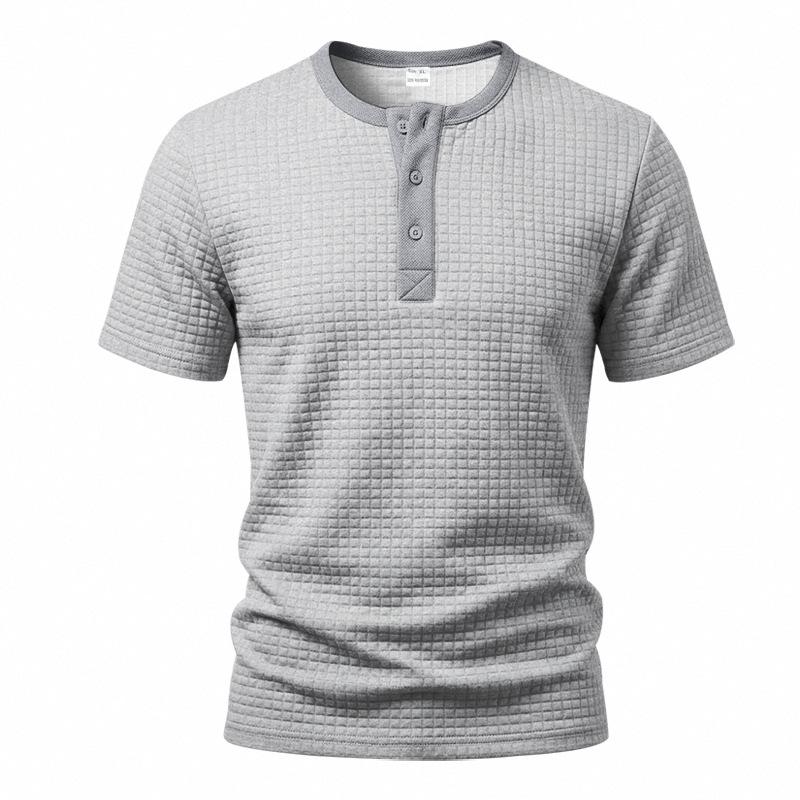 Men's Waffle Knit Henley T Shirts Short Sleeve Casual Solid Color Summer Basic Tee Tops