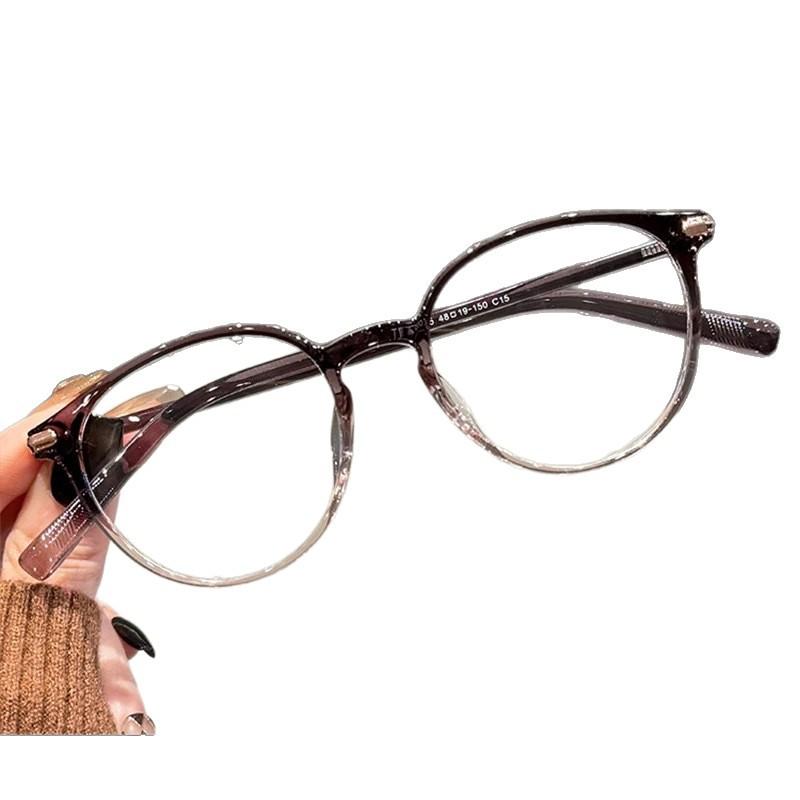 Ultra-Light Tr90 Oval Cold Brown Glasses Frame Women'S Commuter Plain Flat Mirror Can Be Matched With Degrees