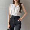 Shipping and updated sizes, chic summer new French V-neck sleeveless shirt, slimming elegant versatile top