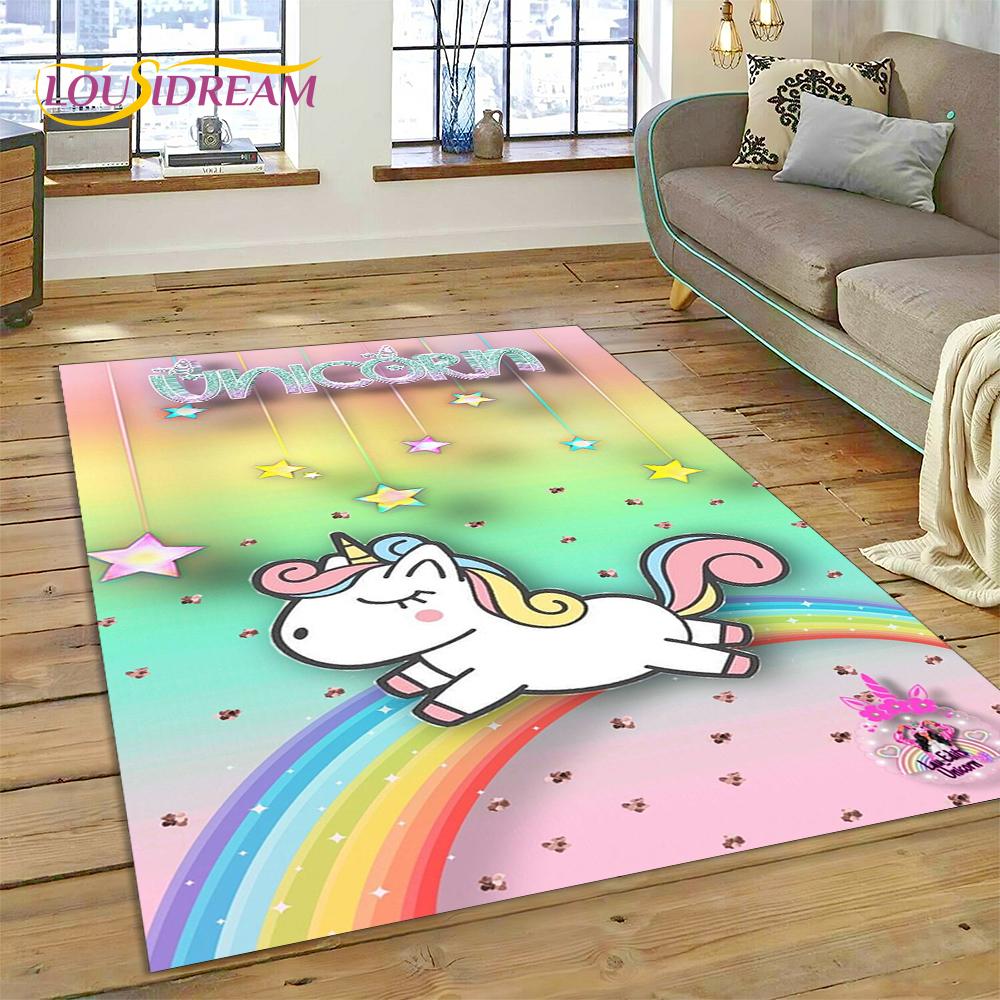 3D Cartoon Cute Unicorn Animal Carpet Rug for Home Living Room Bedroom Sofa Doormat Decor,Child Play Area Rug Non-slip Floor Mat