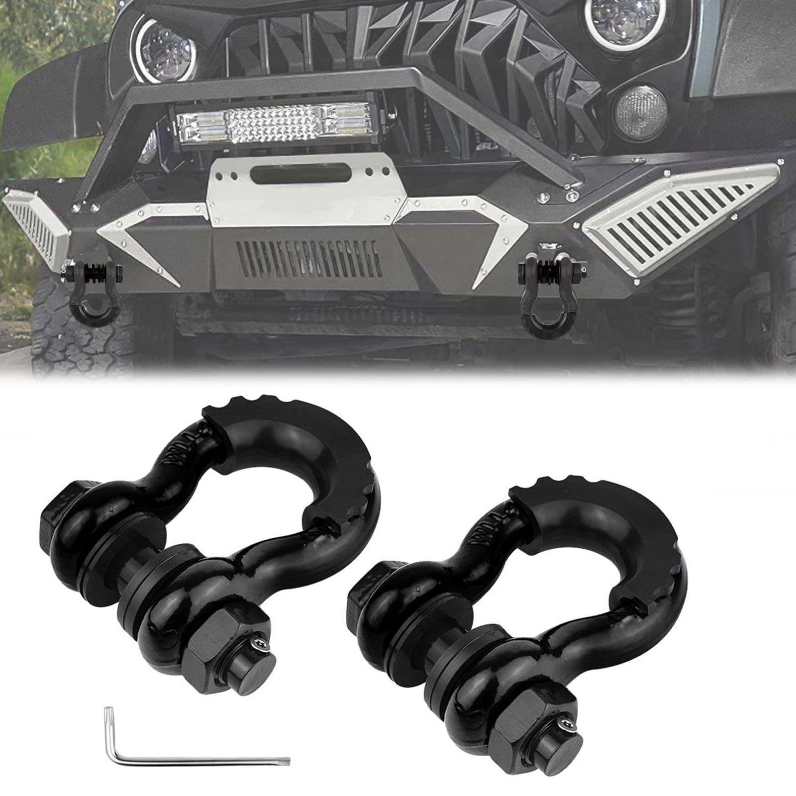 

Car Shackle Tow Ton Trailer Hitch Hook with Ton Towing for with Protective and Bow Shape Hook, 4.75 D-Ring, 4.75 Capacity, Carts, Trucks, Jeeps, чорний