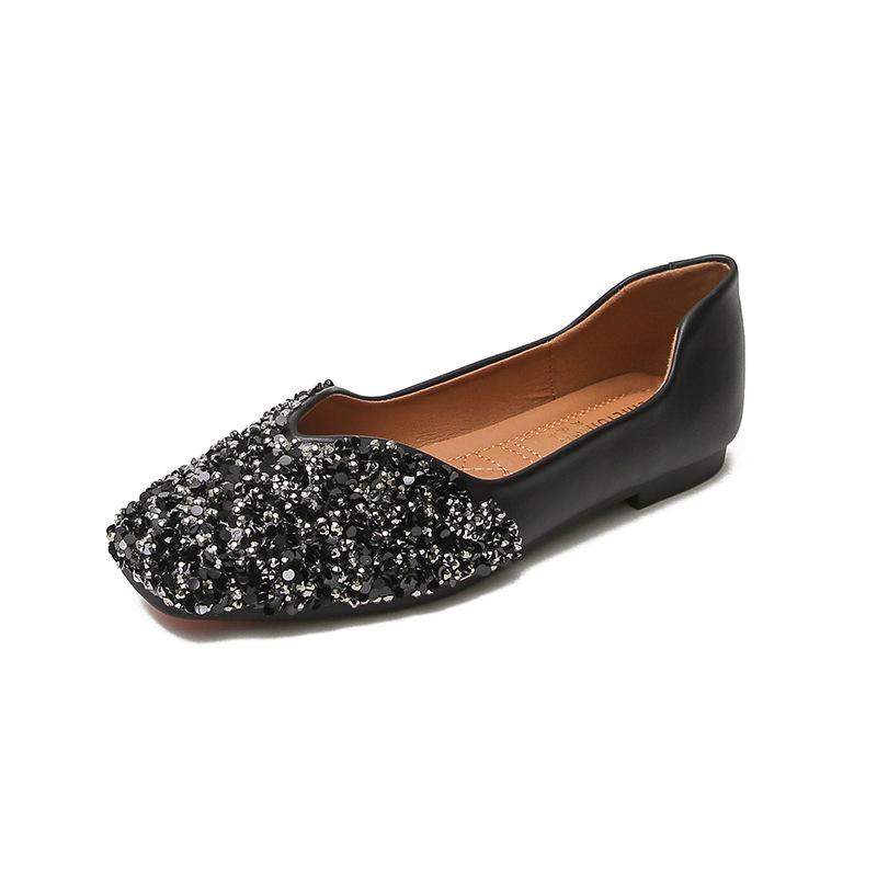 Flat-soled single shoes fairy shallow mouth 2025 spring and autumn square head ladyshoes gentle wind soft sole pregnant women large size boat shoes 4