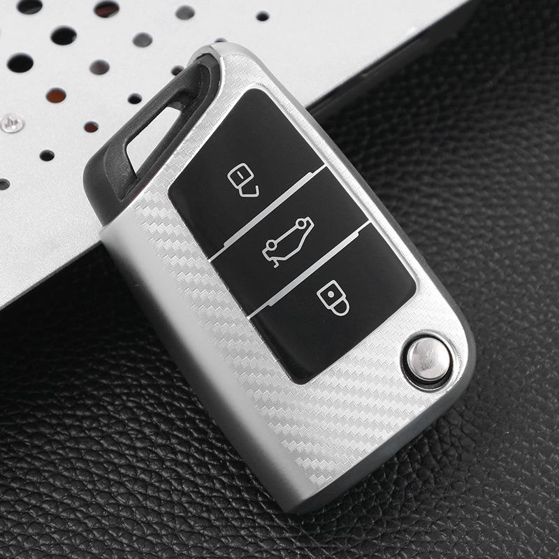 Carbon Fiber Key Case for Volkswagen: Compatible with Tiguan, New Lavida, Sagitar, Lamando, Teramont, T-Roc, and T-Cross.