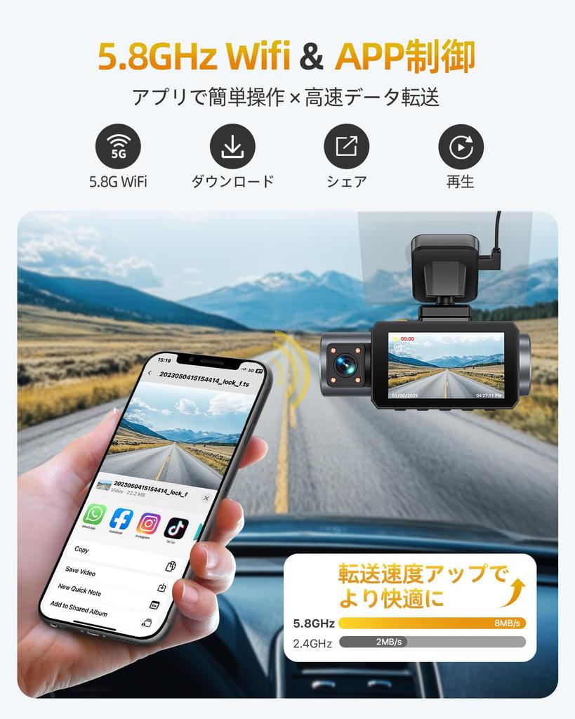 GKU 4K Dash Cam with 5GHz IPS Display with Front and Rear Integrated Simultaneous Recording of Interior and Exterior Infrared Night Parking Emergency