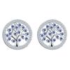 Silver Earrings Tree of Life Happiness with Cubic Zirconia Birthday Anniversary Gift - Sapphire - Silver 925