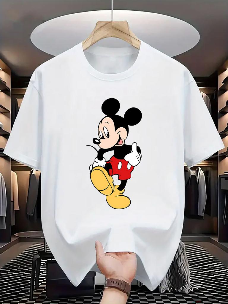 Koszulka z nadrukiem Myszki Miki Disneya Męska Damska Casual Okrągły dekolt Krótki rękaw Bawełniane Topy Koszulki z nadrukiem kreskówkowym Streetwear