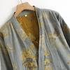 Men's Pure Cotton Jacquard Kimono Robe - Loose Fit, Plus Size, Ideal for Spring to Autumn Sleepwear and Sauna.