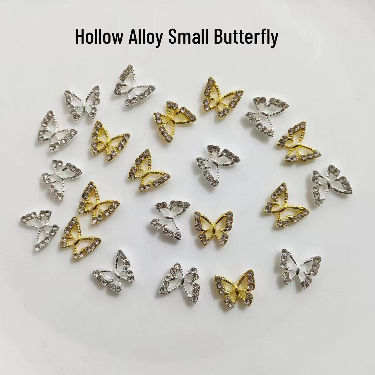

Rhinestone Butterfly Nail Charms: Gold & Silver Alloy Hollow Decorations золотой