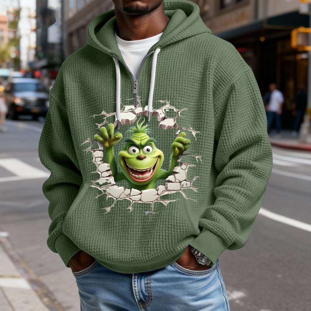 Mokaloha Men's Casual Solid Color Zipper Long Sleeve Hooded Sweatshirt, Everyday Zipper Casual Long Sleeve T-Shirt