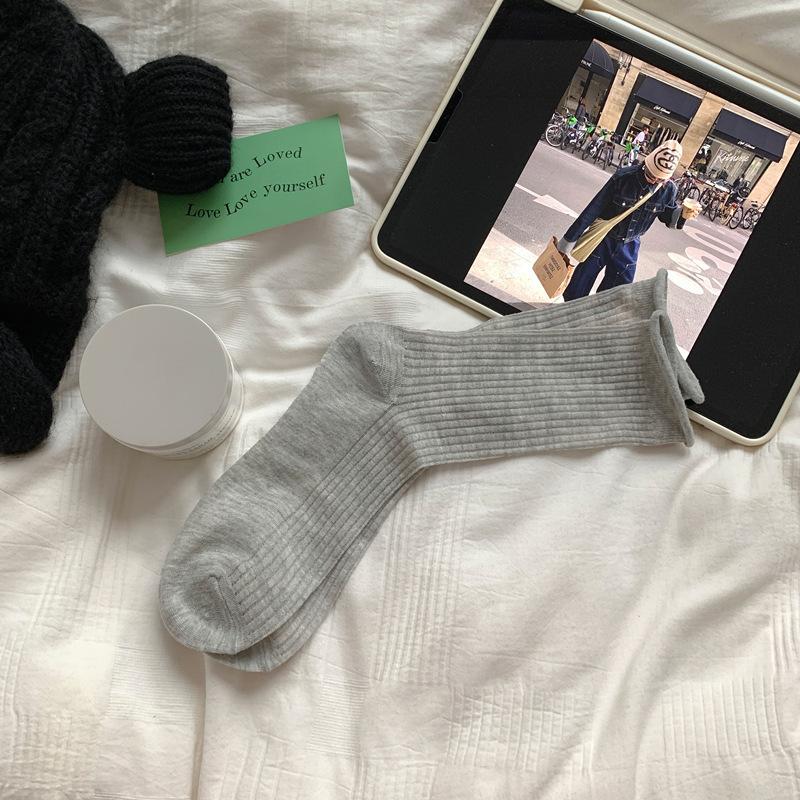 Rolled Socks, Mid-Leg Socks, Trendy Cotton Socks, Thin Mesh Breathable Stacked Stockings