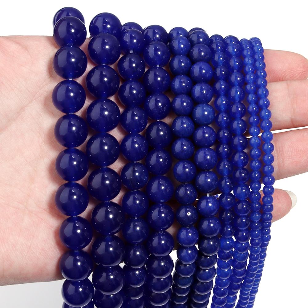Natural Chalcedony Stone Beads Dark Blue Round Loose Spacer Jades Stone Beads For Jewelry Making Bracelets Necklace Accessories