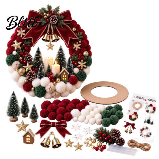 Beginner Craft Sets with Plush Kit Pom-Pom Wreath DIY Christmas Pompom Making Kit Balls Art