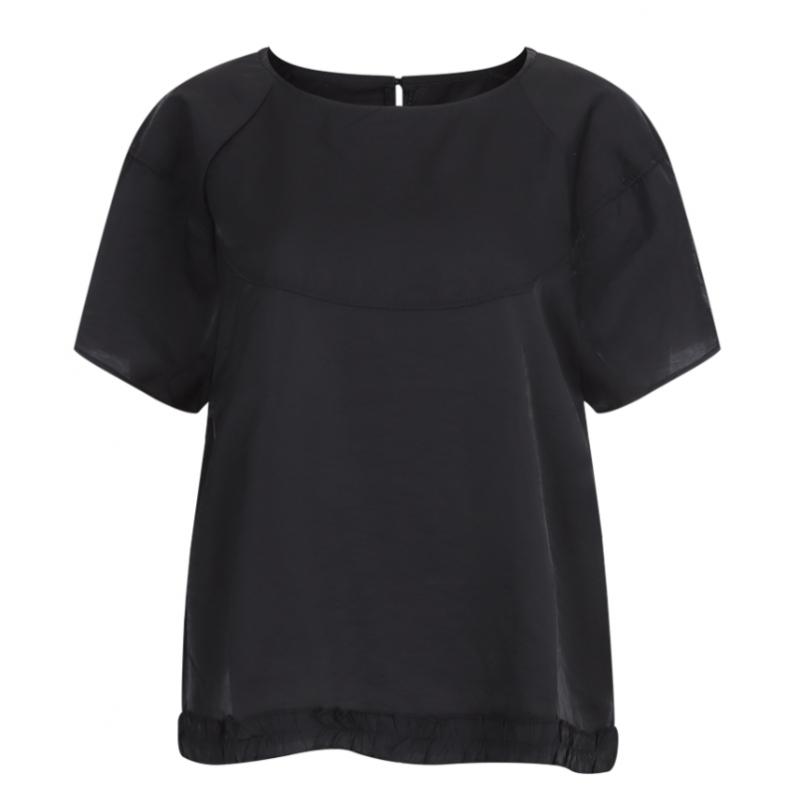 Shop   Women Round Neck Sheer Cool Fit Loose Fit Short Sleeve Frill Blouse Ntt W