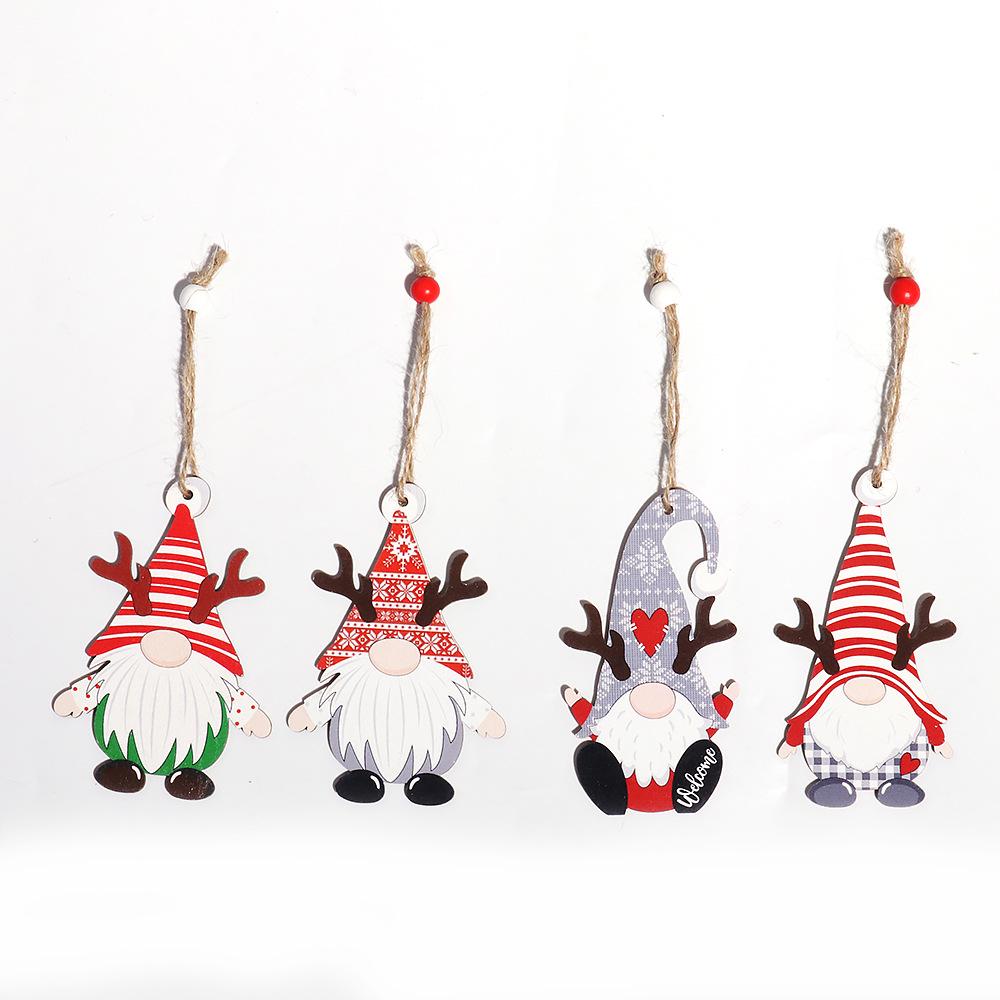 Faceless Doll Antler Christmas Ornaments: Cartoon Wooden Decorations & Tree Accessories
