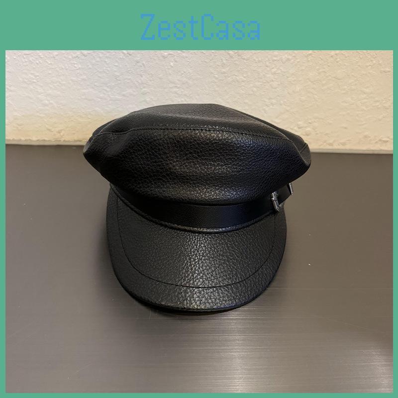 Vintage Pu Leather Beret Cap With Short Brim For Fashionable Women Autumn Winter