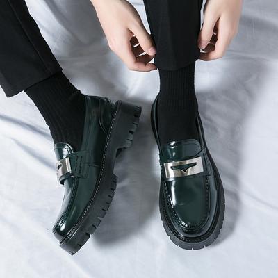 Modische Herren Frühling Klassisch Grün Dicke Sohle Lefu Schuhe Marke Herren Bequeme Anti-Rutsch Runde Zehenpartie Formelle Lederschuhe