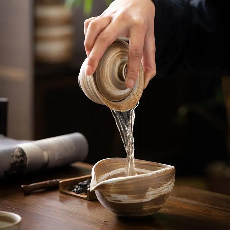Ceramic Gaiwan Creative Kung Fu Tea Set Tea Bowl Zen Coarse Pottery Hand Brushed Glaze Tea Cup Chinese Gaiwan Tea Tureen