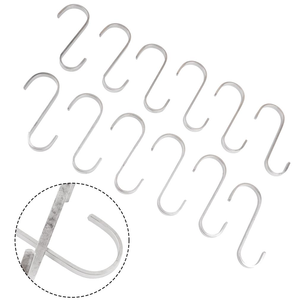 12pcs S Hook Flat Stainless Steel Silver Anti-drop No Bayonet Hook For Kitchen Garden Garage Hanging Utensil Home