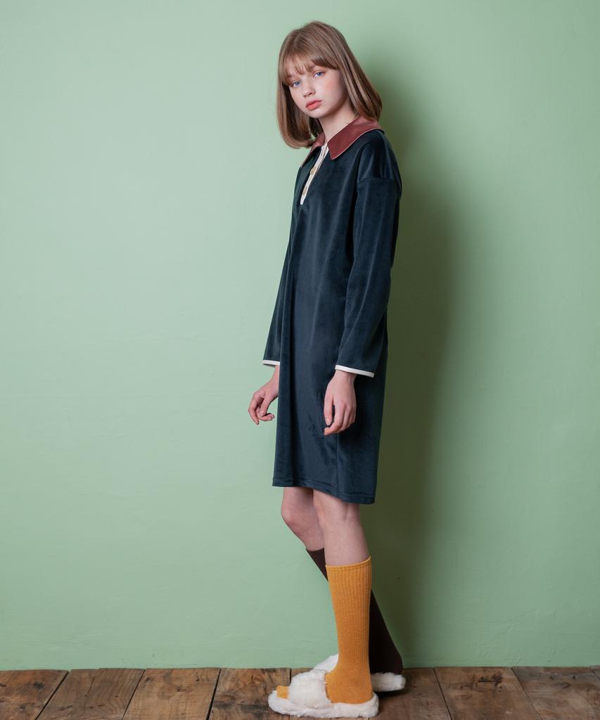 Dear Fear Color Block Velour Dress Green