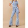 Single Adult Lady Like Woman Domineering Easiest for Match Tall Slim Looking Lapel Wash Denim Speaker Waist Trimming Short-Sleeved One-Piece Pants