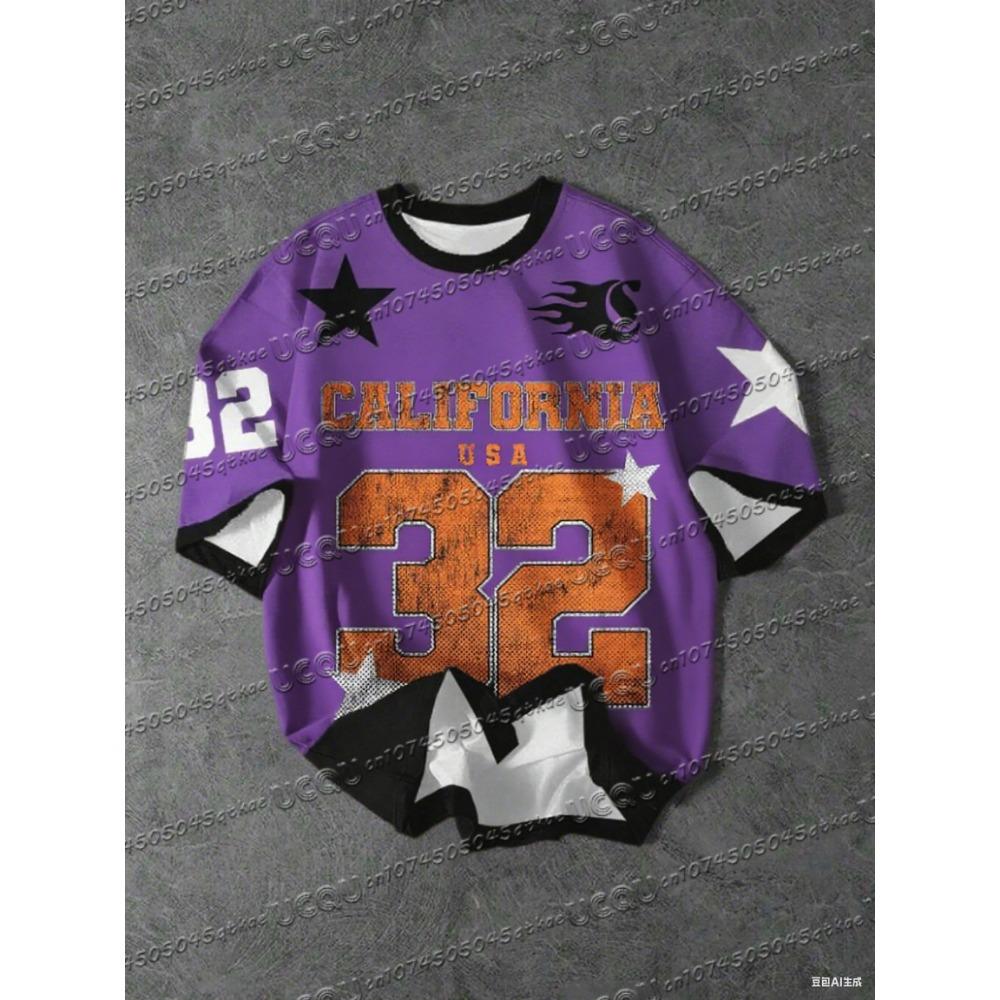 Printed short sleeved T-shirt, summer pattern T-shirt, baseball shirt, plus size women's sports T-shirt