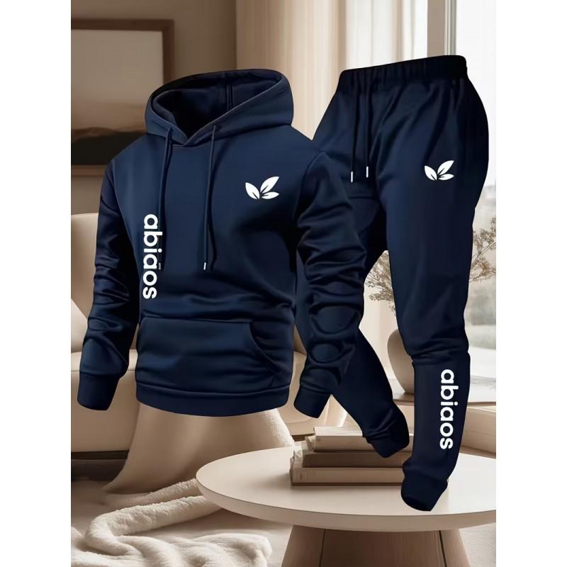 Mens Casual Tracksuit Hoodie Sweatpants Set Solid Color Simple Couple Style