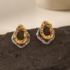 1PAIR Double Layer Irregular Geometric Pattern Copper Earrings, Uneven Surface Fashion Gold and Silver Jewelry Gift
