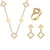 3PCS Stainless Steel Hollow Clover Zircon Earrings Ring Necklace Simple Light Luxury Jewelry Set